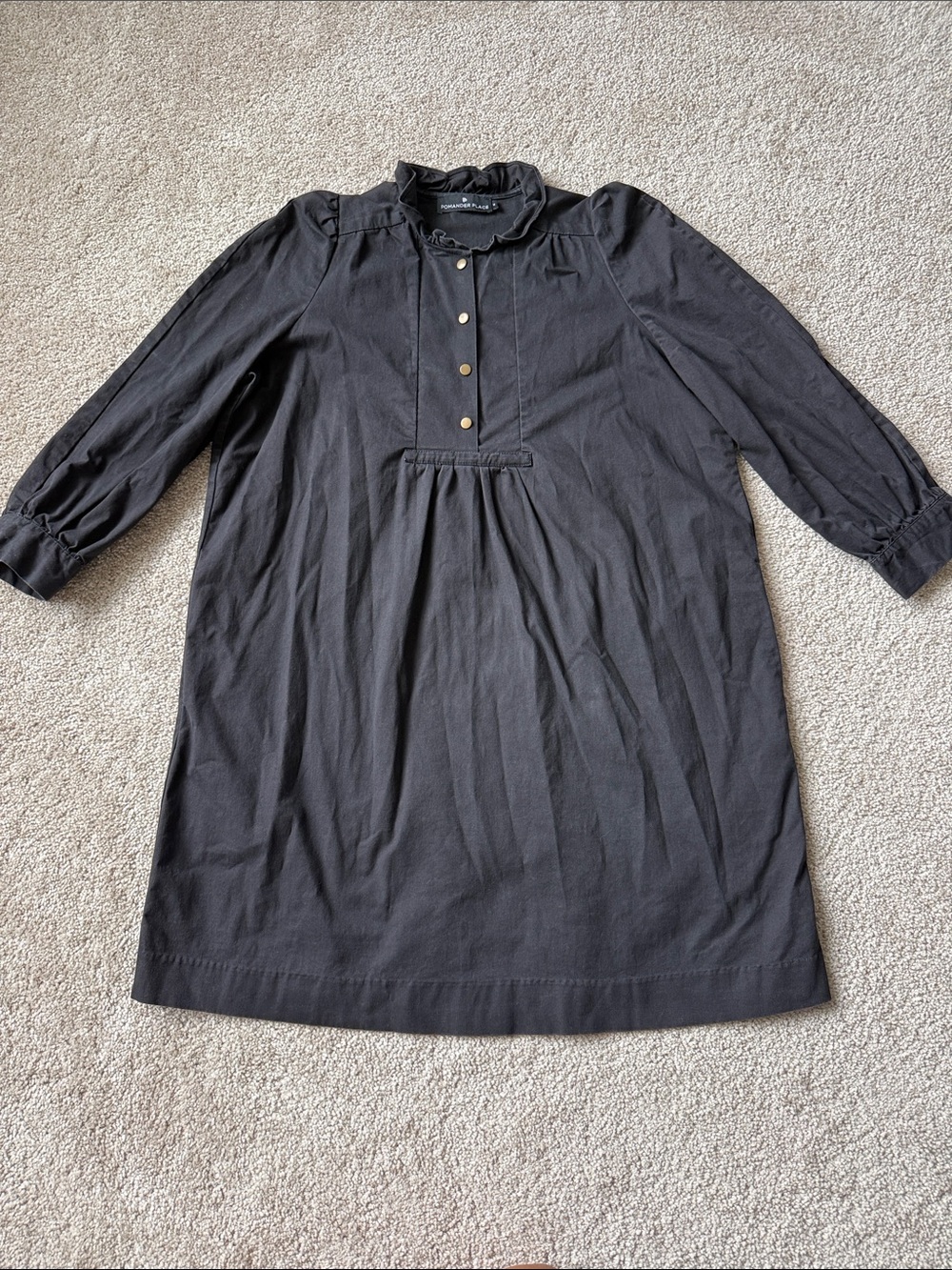 Tuckernuck Pomander Place Claiborne Button Down Shift Puff Sleeve Black Dress - Picture 3 of 11